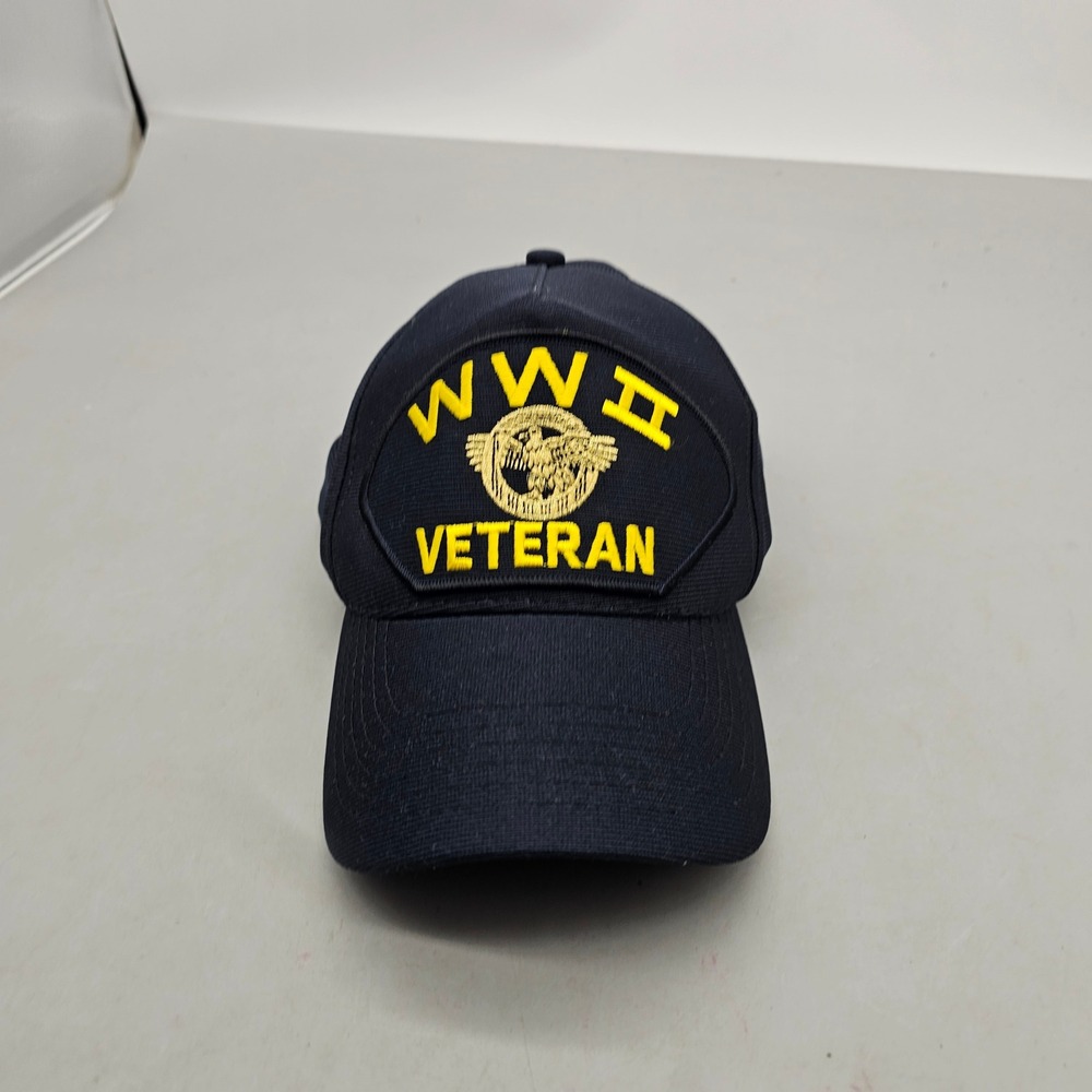 WWII Veteran Cap Navy Blue Embroidered Snapback Hat Military Commemorative